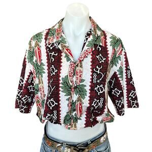 Hawaiian Shirt Surfboard Button Down Crop Top One Size Boxy Oversized Unique
